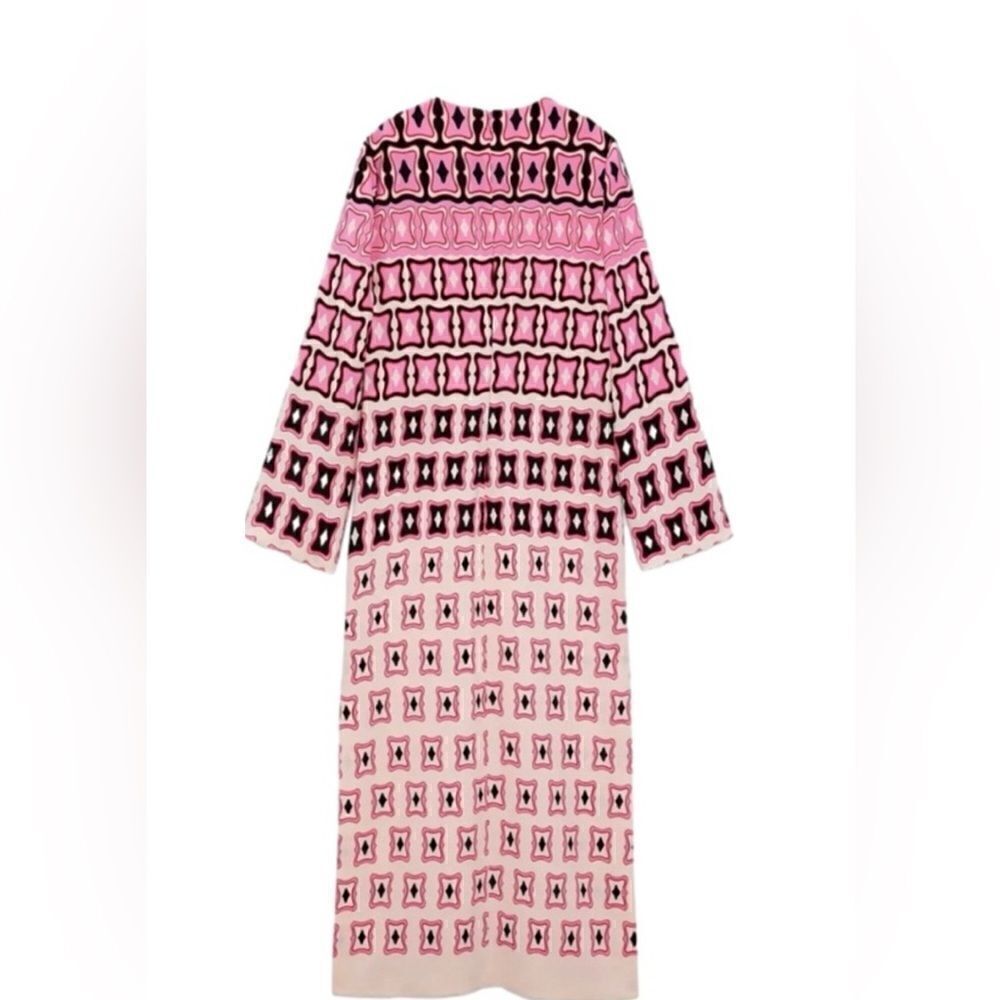 EUC Zara Retro Geometric Midi Long Sleeve Shift - Picture 4 of 12